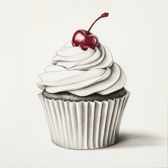 Poster - Delicious cupcake with swirled frosting and cherry on top for dessert lovers at a cozy bakery