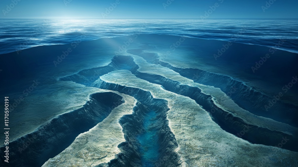 Mid-Atlantic Ridge landscape, spreading seafloor, underwater geology ...