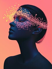 Poster - Abstract modern feminine figure with thoughtful expressions digital art vibrant color environment artistic perspective