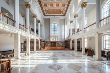 Poster - Exploring online learning platforms amid historical architecture restored cultural spaces library environment captivating decor cultural preservation concept