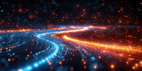 Poster - Futuristic Digital Background with Vibrant Light Trails and Abstract Technology