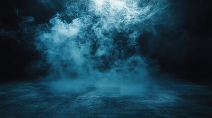 Poster - Sinister blue smoke curling above a concrete floor, perfect for dark, moody backdrops, HD image