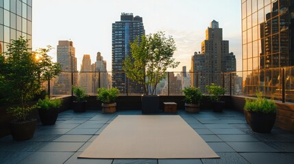 Poster - Rooftop yoga session with professional photography new york city scenic urban backdrop memorable moments beautiful captures