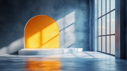 Poster - Minimalistic Yellow Document Icon on Gray Surface with Gentle Lighting and Shadows