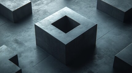 Poster - Minimalistic Logo Design on Gray Background with Soft Shadows and Geometric Shapes