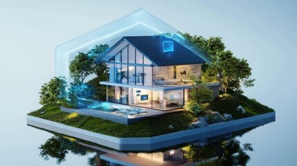 Poster - Smart home control panel with advanced security features modern residence digital technology safe environment aerial view peace of mind