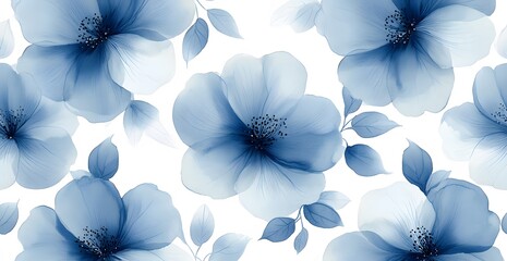 Canvas Print - Watercolor Blue Flowers and Leaves Pattern Design