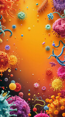 Poster - bright colorful virus particles vertical microscopic healthcare abstract virology pathogens immunity treatment prevention vertical format