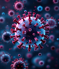 Poster - vibrant colorful microscopic virus particles dark abstract microbiology immunology vaccine discovery futuristic healthcare infectious threat concept