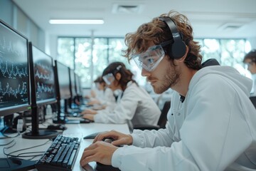 Poster - Interactive vr experience for gene editing in genetics class university lab educational content high-tech environment close-up viewpoint exploring crispr technology
