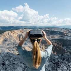 Poster - Interactive virtual reality geology class on fossil fuels outdoor quarry site educational experience scenic landscape engaging learning concept