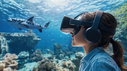 Poster - Interactive virtual reality dive into coral reef ecosystems marine biology class underwater exploration immersive learning environment student engagement