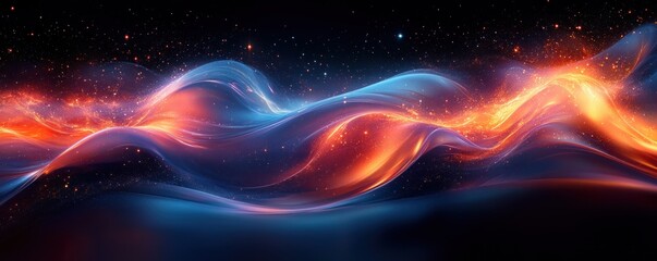 Poster - Futuristic Abstract Landscape with Glowing Lines for Digital Art, Technology, AI, Communication, and Data Transfer