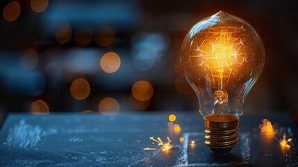 Wall Mural - a brilliant idea with a chalkboard backdrop, bokeh, and sparks surrounding a bright edison light bul