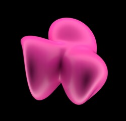 Poster - Abstract 3D illustration of futuristic glitchy pink glossy form with ripples and distortions. An image on the theme of biotechnology and molecular physics.