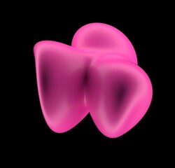 Poster - Abstract 3D illustration of futuristic glitchy pink glossy form with ripples and distortions. An image on the theme of biotechnology and molecular physics.