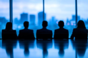 Poster - A group of people are sitting at a table with a view of the city