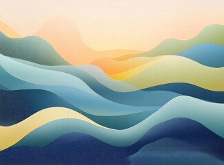 Wall Mural - Abstract Japanese Waves Background with Soft Pastel Colors and Minimalistic Design