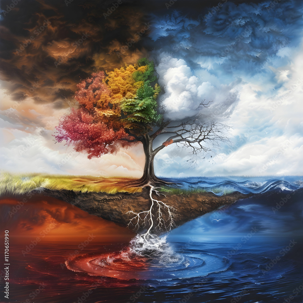 Abstract representation of a tree symbolizing the balance of the four ...