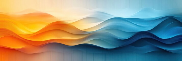 Wall Mural - Abstract Wave Patterns with Soft Blue and Yellow Gradients in Ethereal Lighting and Smooth Curves