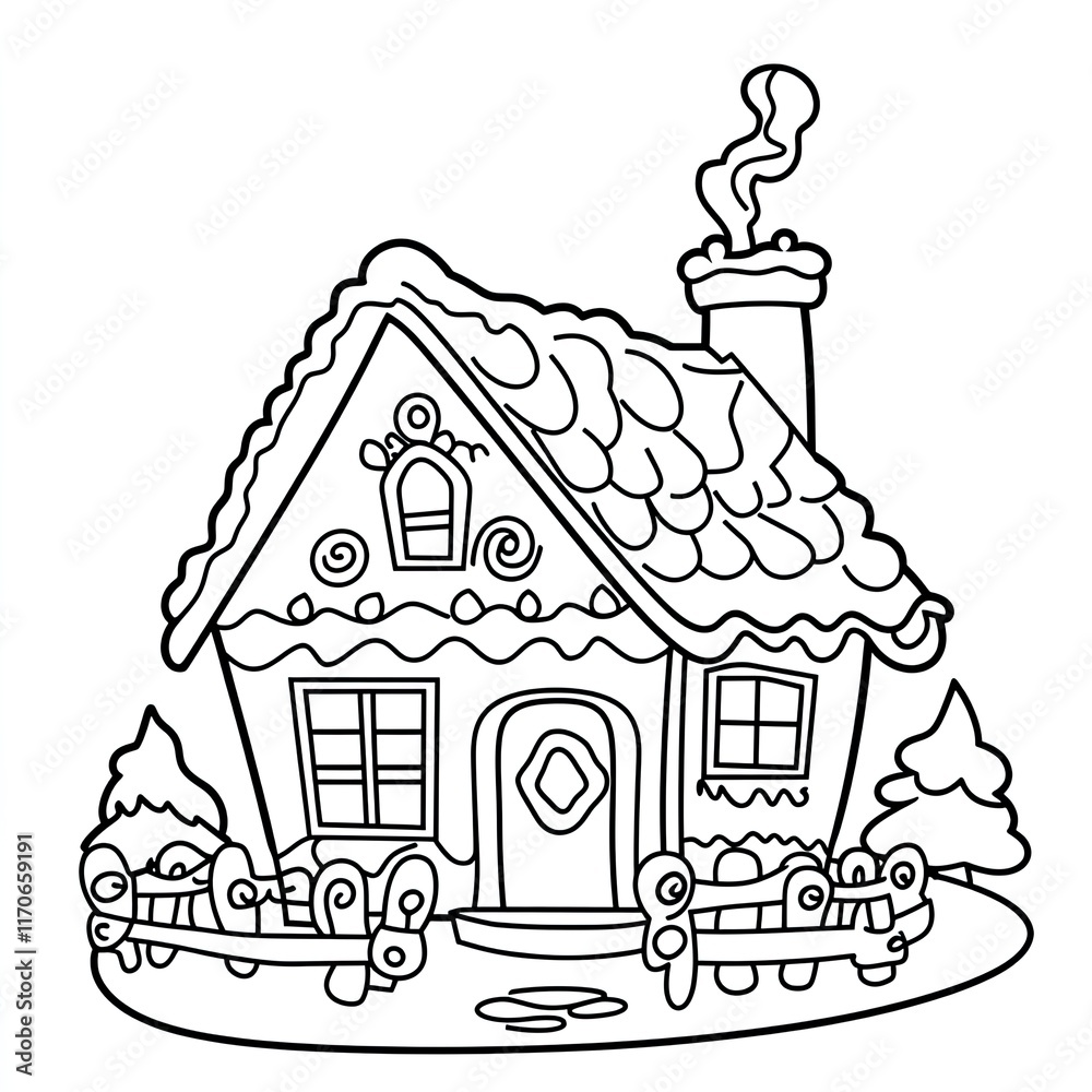 Simple Gingerbread House Coloring Page: Easy Illustration for Kids ...