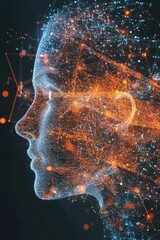 Poster - Conceptual Artwork of Human Profile with Data Visualization and Network Connections