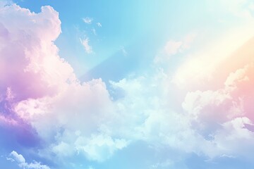 Sticker - Beauty white cloudy on blue sky with soft sun light, Nature view soft white clouds on pastel blue sky background 