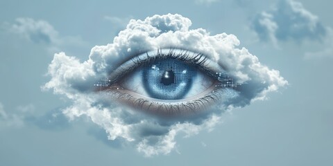 Poster - Eye Symbol Surrounded by Soft Clouds with Bright Blue Colors