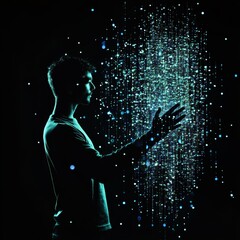 Poster - Conceptual Visualization of Big Data with Silhouette of a Person Against a Dark Background
