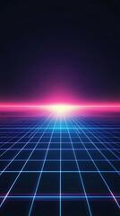 Poster - A vibrant grid stretches towards a glowing horizon filled with colorful light