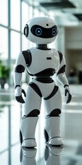 Poster - A sleek white robot in a contemporary office setting, showcasing advanced technology and innovation.