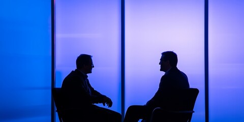 Canvas Print - two men are sitting in chairs, one of them wearing glasses