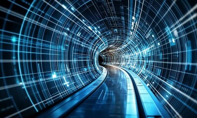 Digital data tunnel, future tech, glowing path