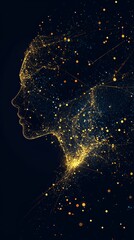 Poster - Silhouette of Abstract Human Form with Data Points and Sparkling Lights on Dark Background