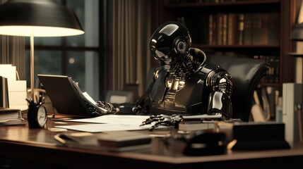Poster - Futuristic Robot Working in Modern Office Environment