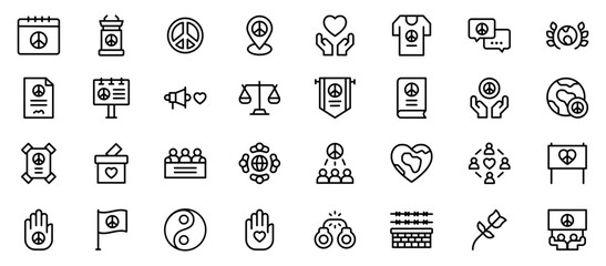 Peace Sign Line Icon Set. Peace Icon Editable Stroke. Vector Illustration. Vector Graphic. EPS 10