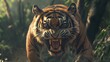 © Renuom - A proud Sumatran Tiger with a huge growl and baring teeth