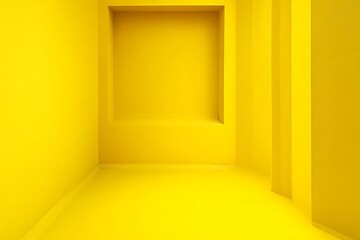 Bright yellow room with recessed square.