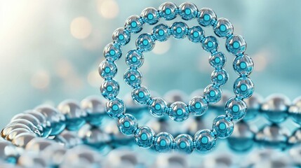 Poster - Abstract design featuring blue transparent spheres creating interconnected geometric shapes and patterns in soft light