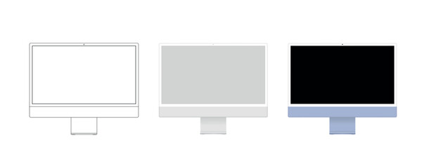 Poster - Computer in linear, realistic clay style Blank computer monitor template on white background