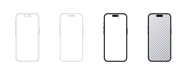 Poster - Smartphone blank screen in realistic, clay, flat, line style. Smartphone mockup with blank white and gradient. Realistic mobile phone mockup. Vector illustration