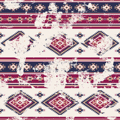 Wall Mural - grunge native american traditional fabric patchwork wallpaper vintage vector seamless pattern for sh