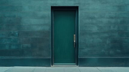 Poster - Elegant Green Door Against Textured Dark Wall in Urban Environment