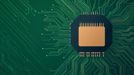 Poster - Central processing unit on green circuit board background design