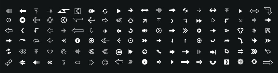 Aufkleber - Set arrow icons. Collection arrows sign. White arrow icon set. Arrow. Cursor. Arrow vector icon. Collection different arrows sign. Modern simple arrows.