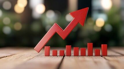 Poster - Red Arrow and Bar Graph Showing Increase on Wooden Table Surface