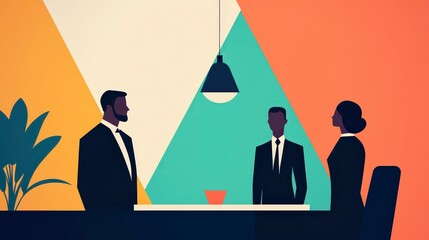 Poster - Business Meeting with Diverse Professionals in Modern Office Setting