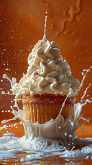 Wall Mural - Vanilla ice cream cone with whipped cream and sugar sprinkles