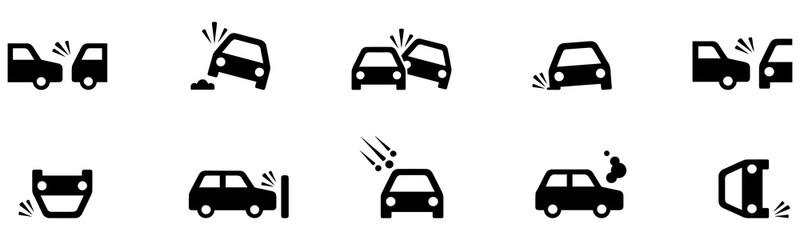 Car accident icon set. Car crash icons. Vector Illustration. EPS 10