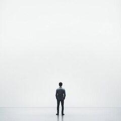 Wall Mural - A man stands in front of a wall, looking out into the distance